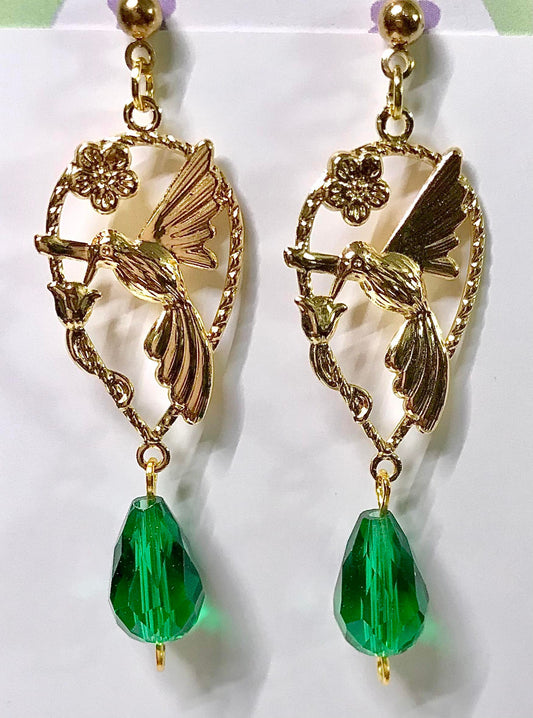 Emerald Humming Bird Handcrafted Earrings